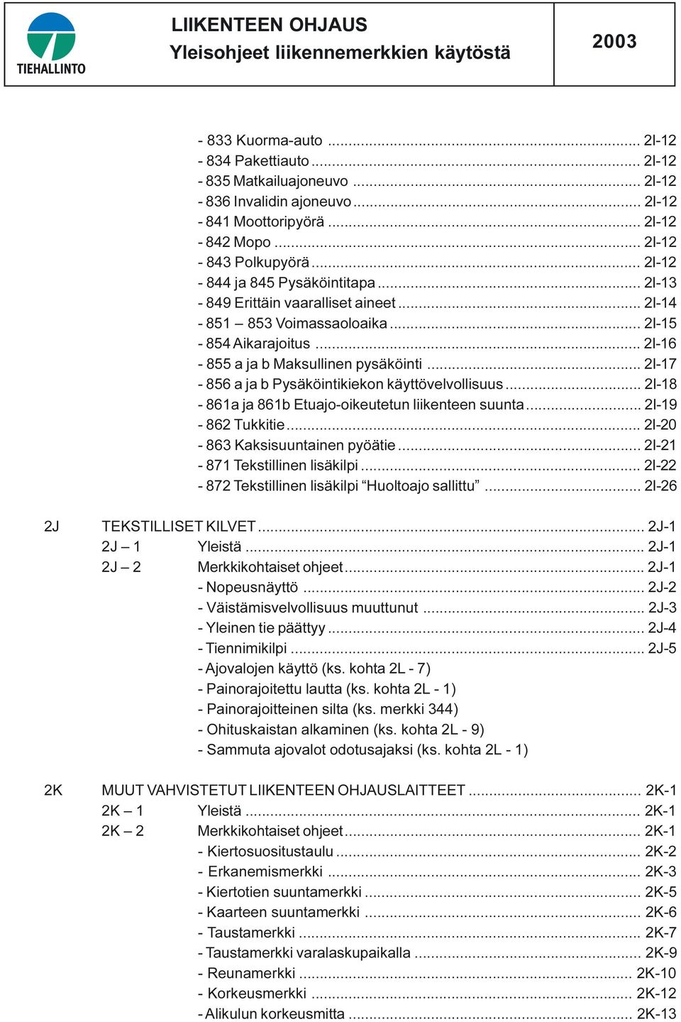 .. 2I-17-856 a ja b Pysäköintikiekon käyttövelvollisuus... 2I-18-861a ja 861b Etuajo-oikeutetun liikenteen suunta... 2I-19-862 Tukkitie... 2I-20-863 Kaksisuuntainen pyöätie.