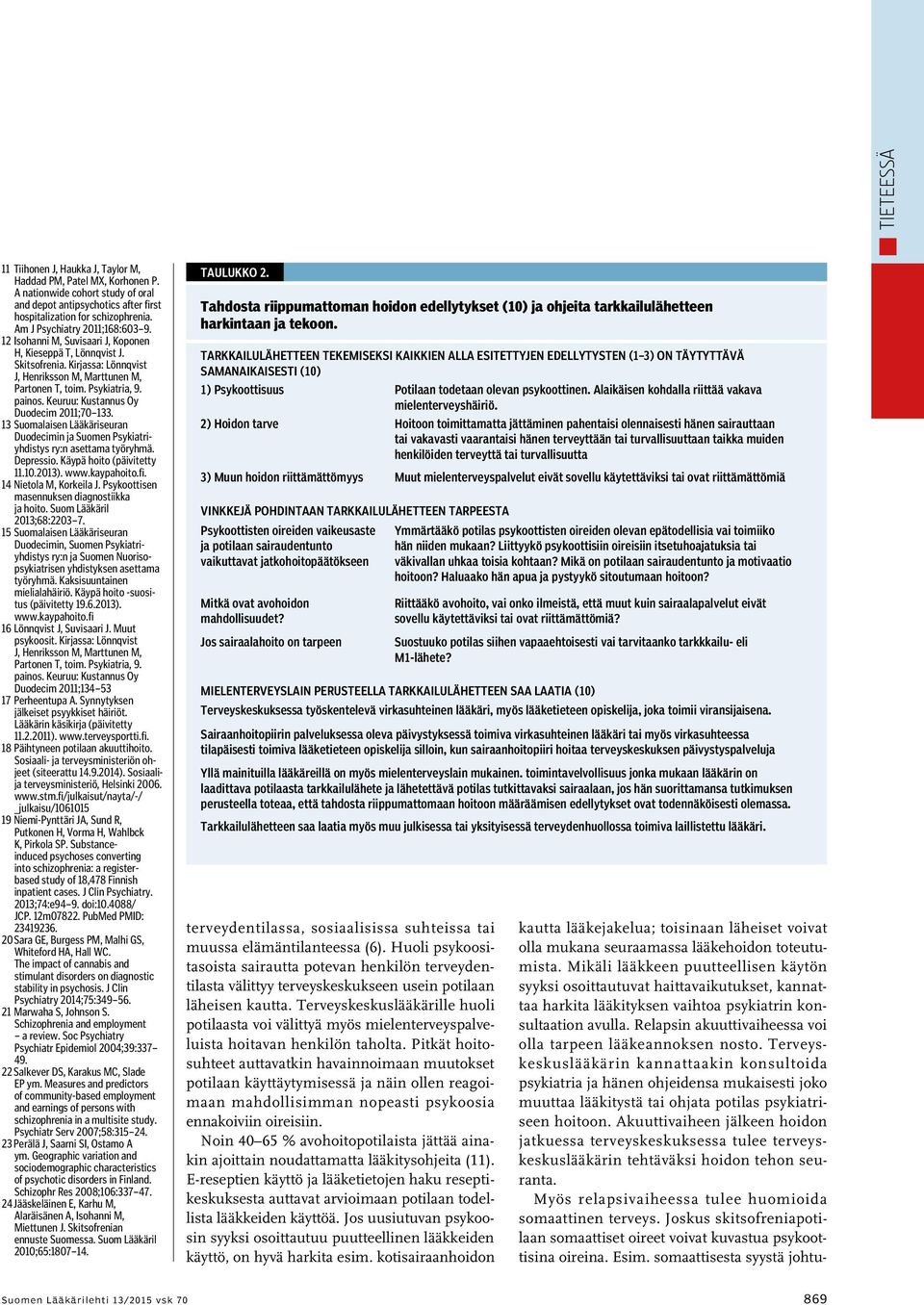 Keuruu: Kustannus Oy Duodecim 2011;70 133. 13 Suomalaisen Lääkäriseuran Duodecimin ja Suomen Psykiatriyhdistys ry:n asettama työryhmä. Depressio. Käypä hoito (päivitetty 11.10.2013). www.kaypahoito.