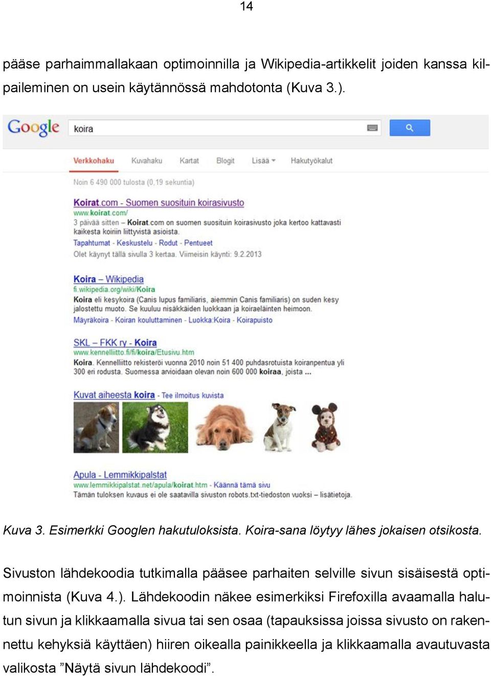 Sivuston lähdekoodia tutkimalla pääsee parhaiten selville sivun sisäisestä optimoinnista (Kuva 4.).
