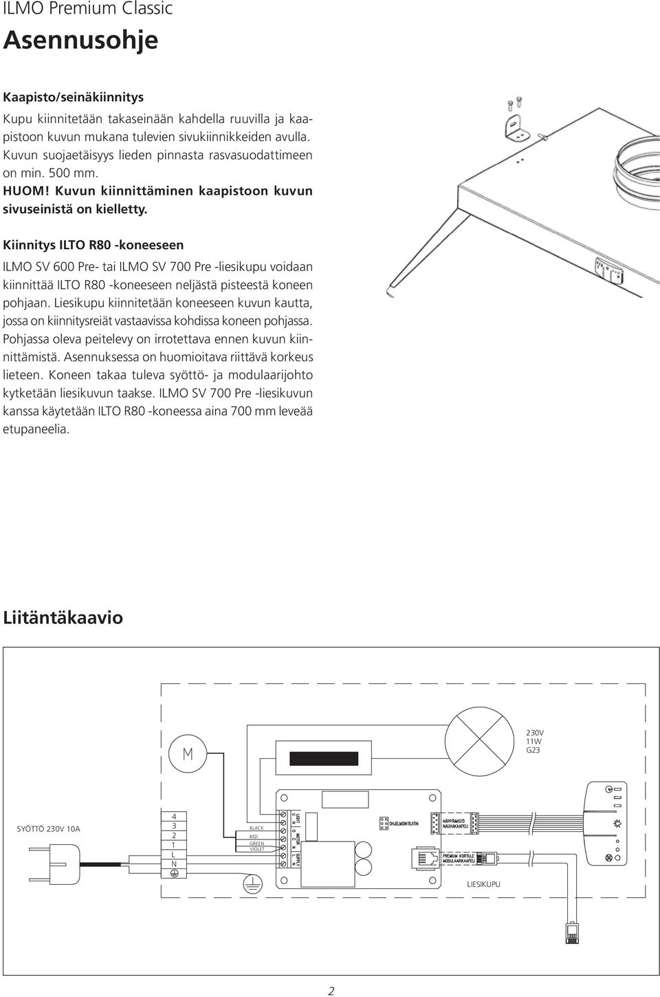 Kiinnitys ILTO R80 -koneeseen ILMO SV 600 Pre- tai ILMO SV 700 Pre -liesikupu voidaan kiinnittää ILTO R80 -koneeseen neljästä pisteestä koneen pohjaan.