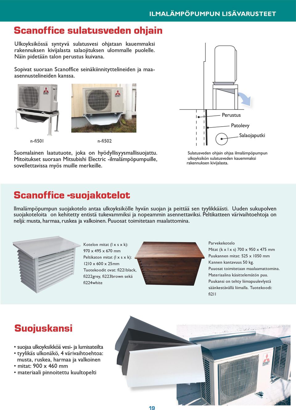 Mitoitukset suoraan Mitsubishi Electric -ilmalämpöpumpuille, sovellettavissa myös muille merkeille.