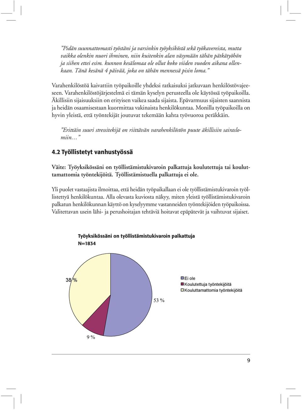 Varahenkilöstöä kaivattiin työpaikoille yhdeksi ratkaisuksi jatkuvaan henkilöstövajeeseen. Varahenkilöstöjärjestelmä ei tämän kyselyn perusteella ole käytössä työpaikoilla.