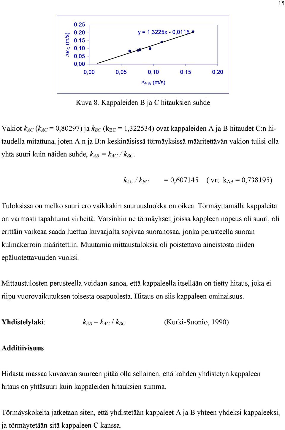 määritettävän vakion tulisi olla yhtä suuri kuin näiden suhde, k AB = k AC / k BC. k AC / k BC = 0,607145 ( vrt. k AB = 0,738195) Tuloksissa on melko suuri ero vaikkakin suuruusluokka on oikea.