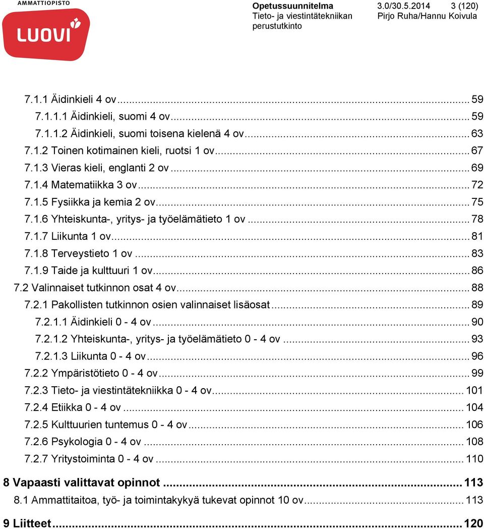 .. 83 7.1.9 Taide ja kulttuuri 1 ov... 86 7.2 Valinnaiset tutkinnon osat 4 ov... 88 7.2.1 Pakollisten tutkinnon osien valinnaiset lisäosat... 89 7.2.1.1 Äidinkieli 0-4 ov... 90 7.2.1.2 Yhteiskunta-, yritys- ja työelämätieto 0-4 ov.