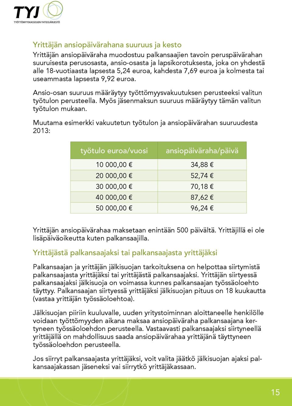 Myös jäsenmaksun suuruus määräytyy tämän valitun työtulon mukaan.