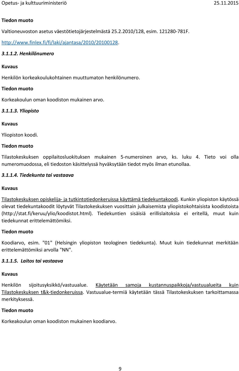 Tieto voi olla numeromuodossa, eli tiedoston käsittelyssä hyväksytään tiedot myös ilman etunollaa. 3.1.1.4.