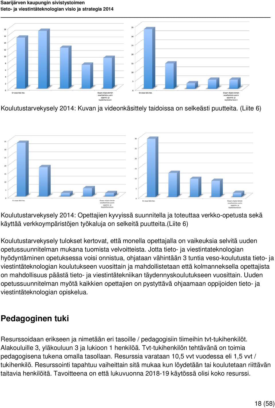 (liite 6) Koulutustarvekysely tulokset kertovat, että monella opettajalla on vaikeuksia selvitä uuden opetussuunnitelman mukana tuomista velvoitteista.