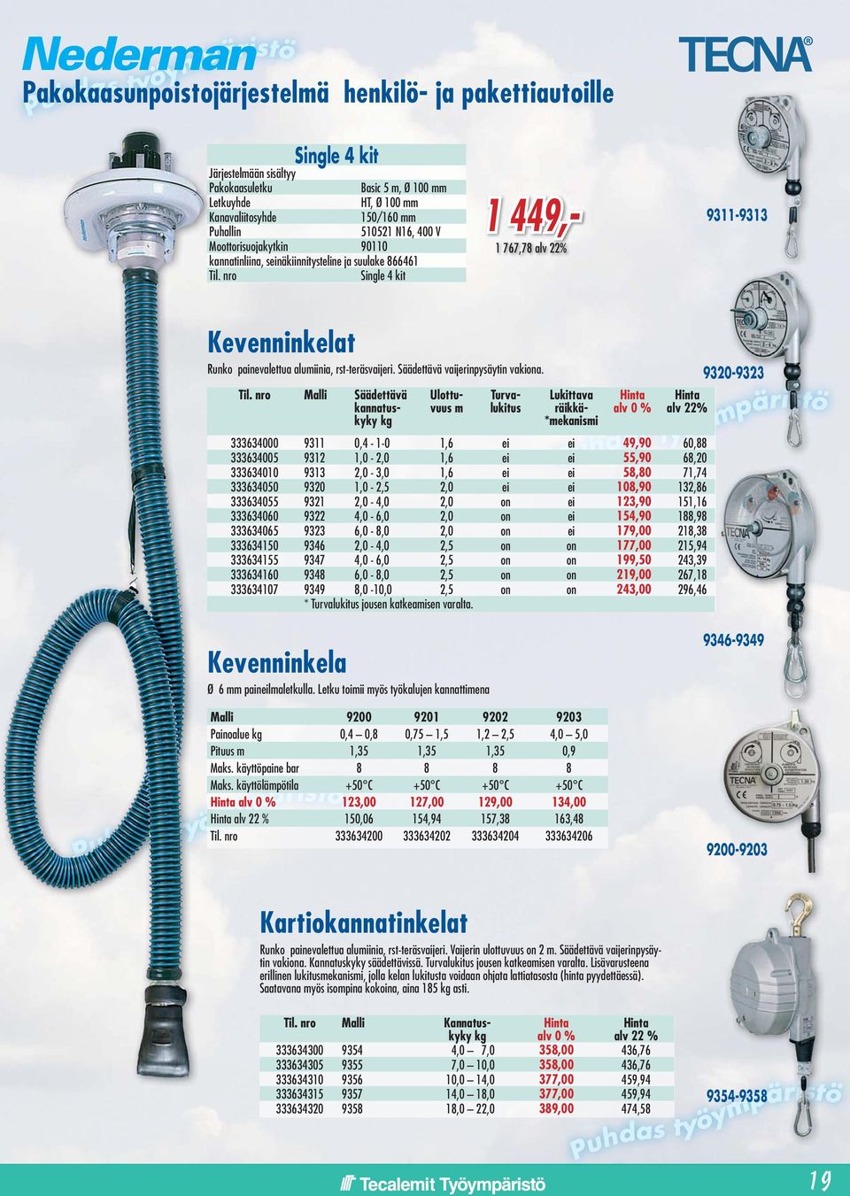 nro Single 4 kit 1 449,- 1 767,78 alv 22% 9311-9313 Kevenninkelat Runko painevalettua alumiinia, rst-teräsvaijeri. Säädettävä vaijerinpysäytin vakiona. Til.