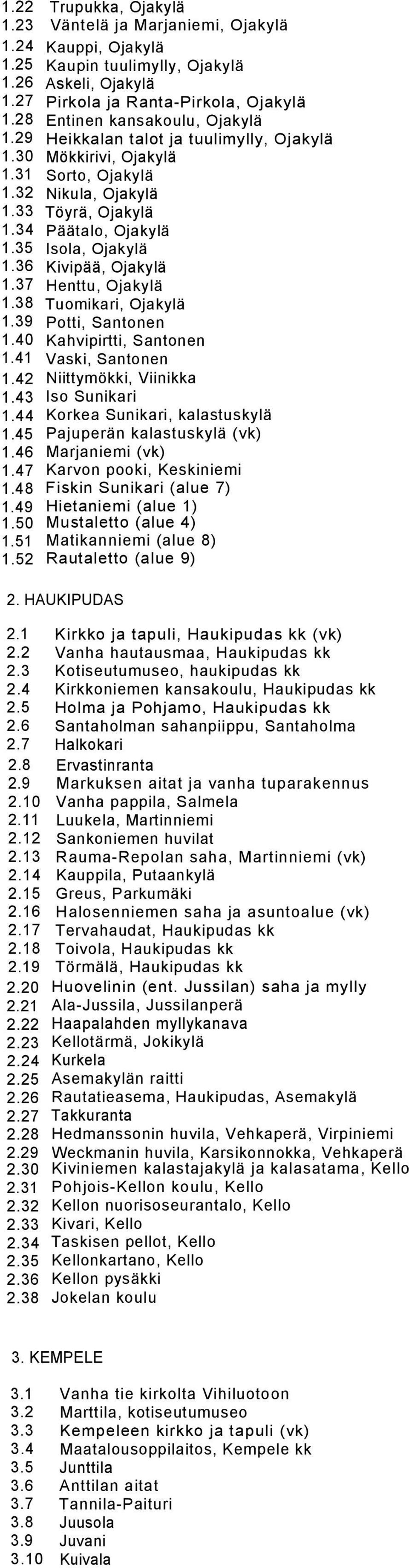 43 Iso Sunikari 1.44 Korkea Sunikari, kalastuskylä 1.45 Pajuperän kalastuskylä (vk) 1.46 Marjaniemi (vk) 1.47 Karvon pooki, Keskiniemi 1.48 Fiskin Sunikari (alue 7) 1.49 Hietaniemi (alue 1) 1.