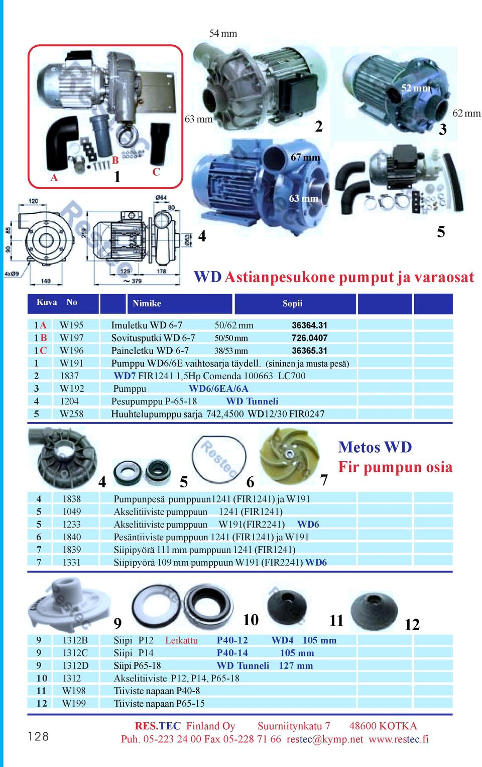 (sininen ja musta pesä) 2 87 WD7 FIR2,Hp Comenda 0066 LC700 W92 Pumppu WD6/6EA/6A 20 Pesupumppu P-6-8 WD Tunneli W28 Huuhtelupumppu sarja 72,00 WD2/0 FIR027 6 88 Pumpunpesä pumppuun2 (FIR2) ja W9 09