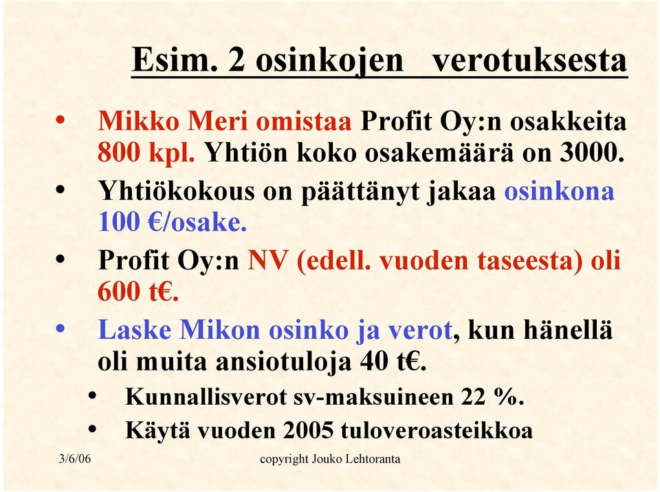 Profit Oy:n NV (edell. vuoden taseesta) oli 600 t.