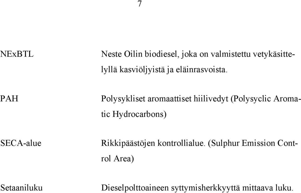 PAH Polysykliset aromaattiset hiilivedyt (Polysyclic Aromatic Hydrocarbons)
