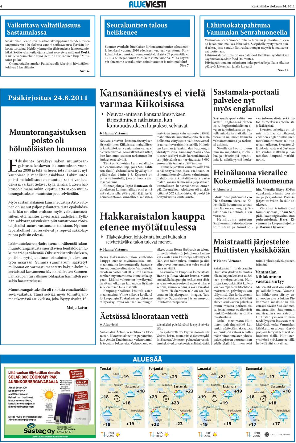 Ohimarssia Sastamalan Puistokadulla jykevöitti hävittäjälentolaivue 21:n ylilento. Sivu 6.