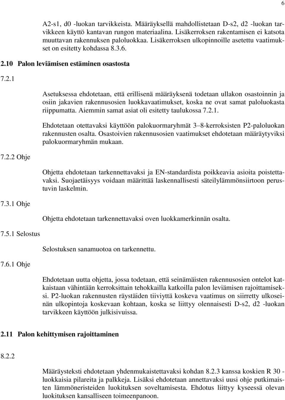 2.10 Palon leviämisen estäminen osastosta 7.2.1 7.2.2 Ohje 7.3.1 Ohje 7.5.1 Selostus 7.6.