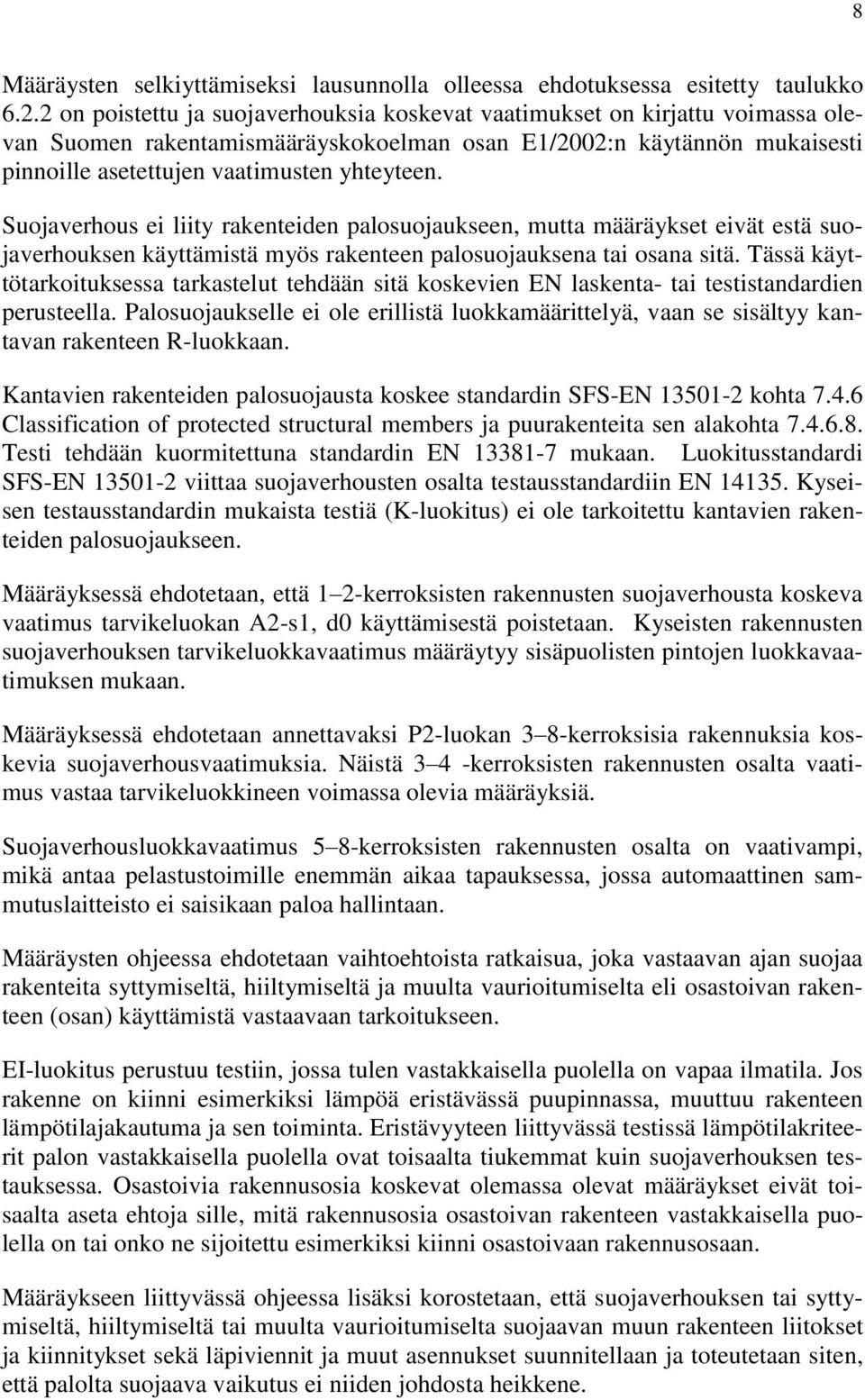 Suojaverhous ei liity rakenteiden palosuojaukseen, mutta määräykset eivät estä suojaverhouksen käyttämistä myös rakenteen palosuojauksena tai osana sitä.