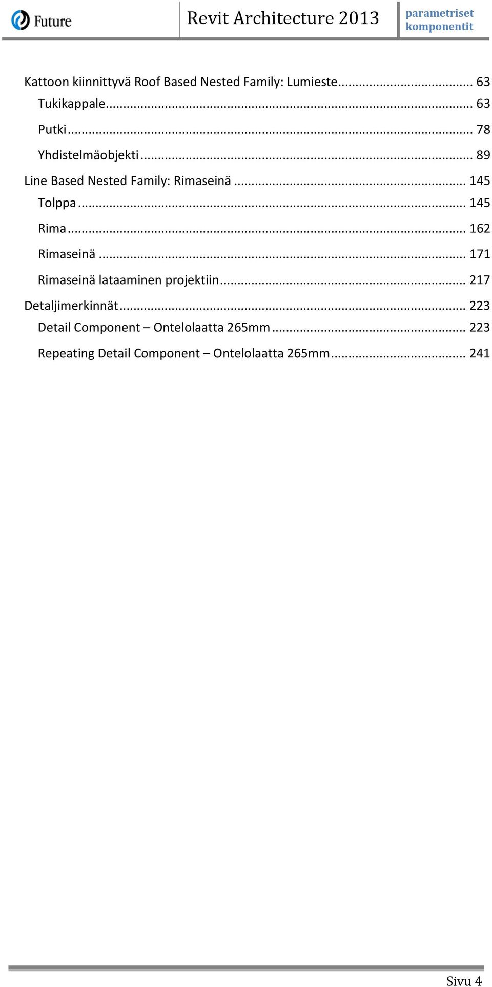 .. 162 Rimaseinä... 171 Rimaseinä lataaminen projektiin... 217 Detaljimerkinnät.