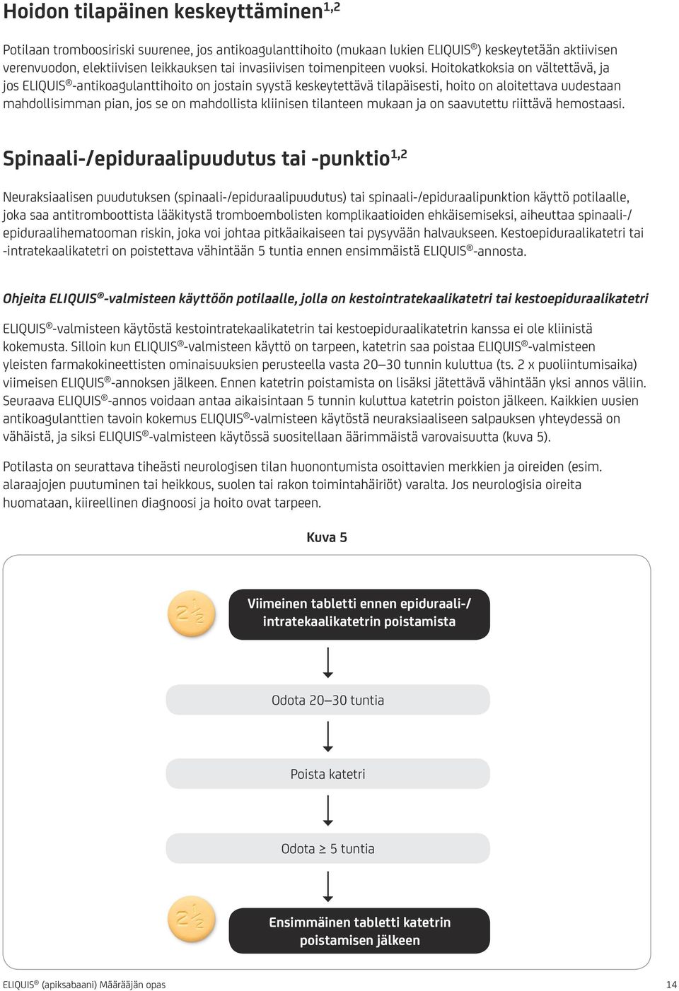 Hoitokatkoksia on vältettävä, ja jos ELIQUIS -antikoagulanttihoito on jostain syystä keskeytettävä tilapäisesti, hoito on aloitettava uudestaan mahdollisimman pian, jos se on mahdollista kliinisen