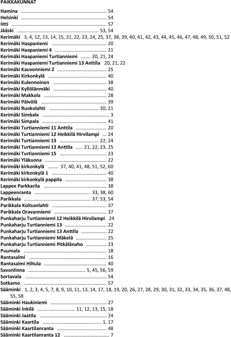 .. 21 Kerimäki Haapaniemi Turtianniemi... 20, 21, 24 Kerimäki Haapaniemi Turtianniemi 13 Anttila 20, 21, 22 Kerimäki Kauvonniemi 2... 25 Kerimäki Kirkonkylä... 40 Kerimäki Kulennoinen.