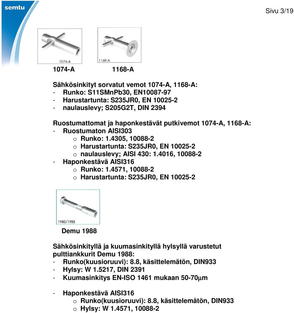 4016, 10088-2 - Haponkestävä AISI316 o Runko: 1.