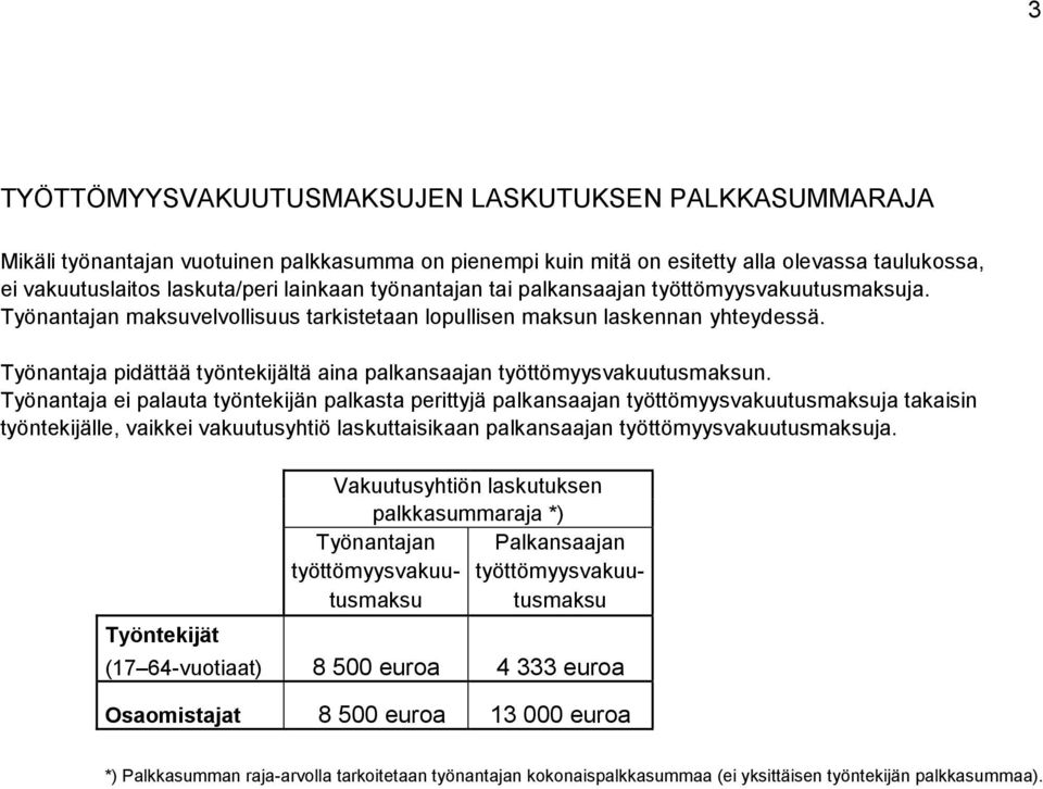 Työnantaja pidättää työntekijältä aina palkansaajan työttömyysvakuutusmaksun.