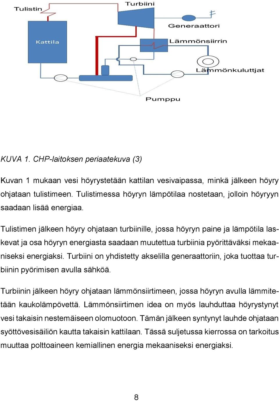 Tulistimen jälkeen höyry ohjataan turbiinille, jossa höyryn paine ja lämpötila laskevat ja osa höyryn energiasta saadaan muutettua turbiinia pyörittäväksi mekaaniseksi energiaksi.