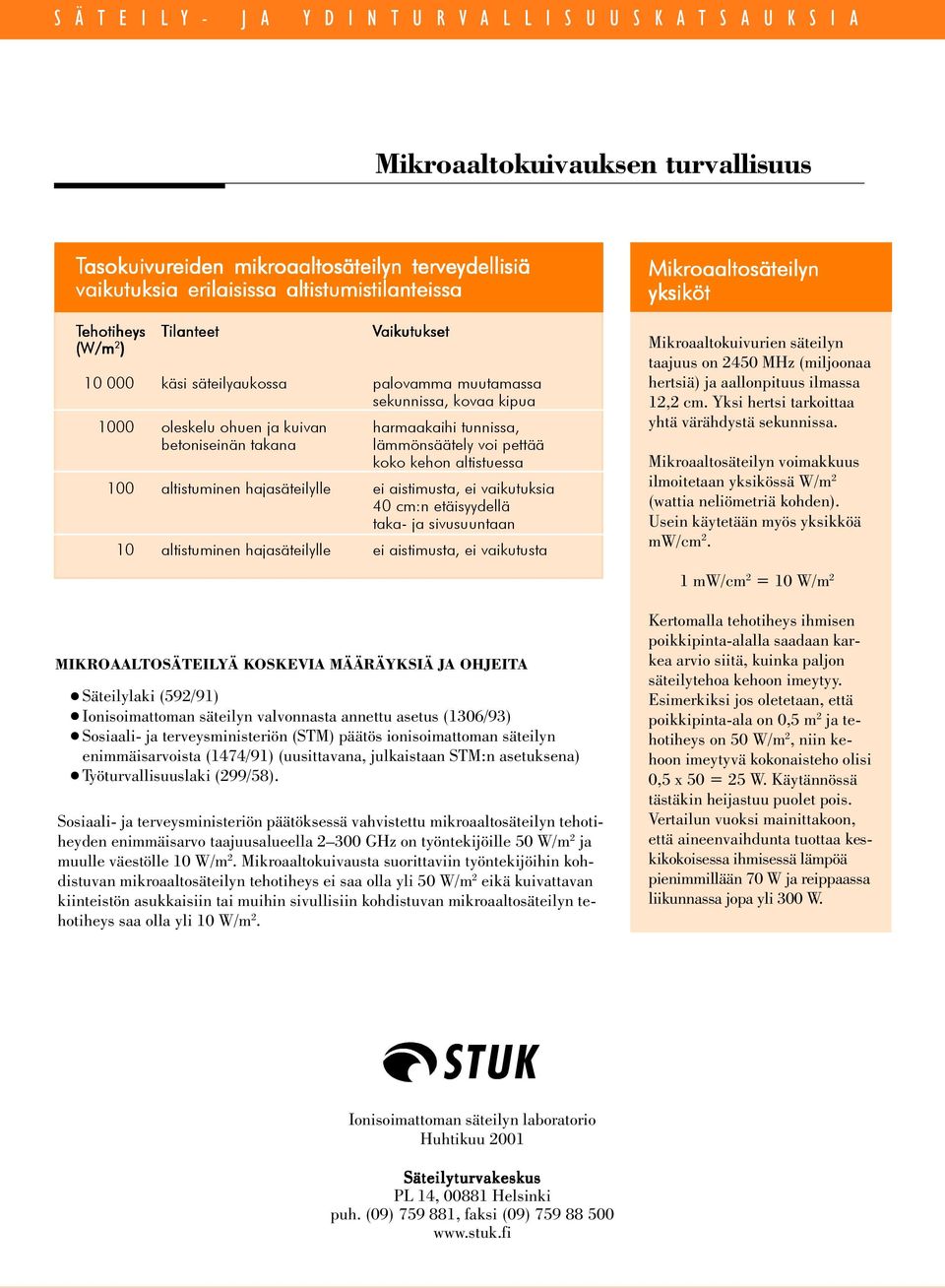 aistimusta, ei vaikutuksia 40 cm:n etäisyydellä taka- ja sivusuuntaan 10 altistuminen hajasäteilylle ei aistimusta, ei vaikutusta Mikroaaltosäteilyn yksiköt Mikroaaltokuivurien säteilyn taajuus on