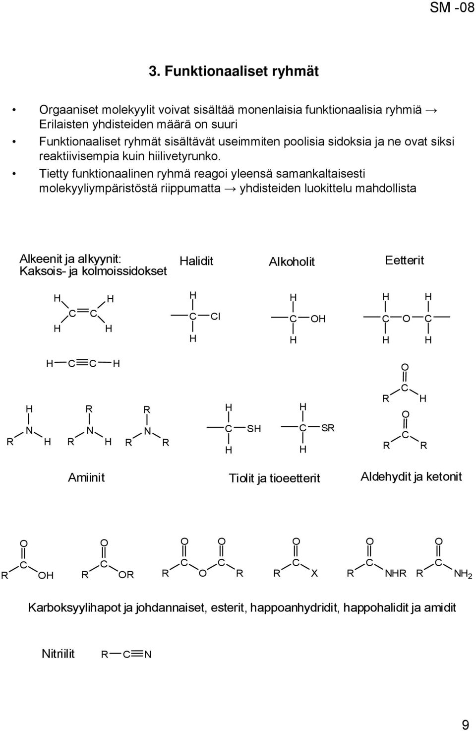 Tietty funktionaalinen ryhmä reagoi yleensä samankaltaisesti molekyyliympäristöstä riippumatta yhdisteiden luokittelu mahdollista Alkeenit ja alkyynit: