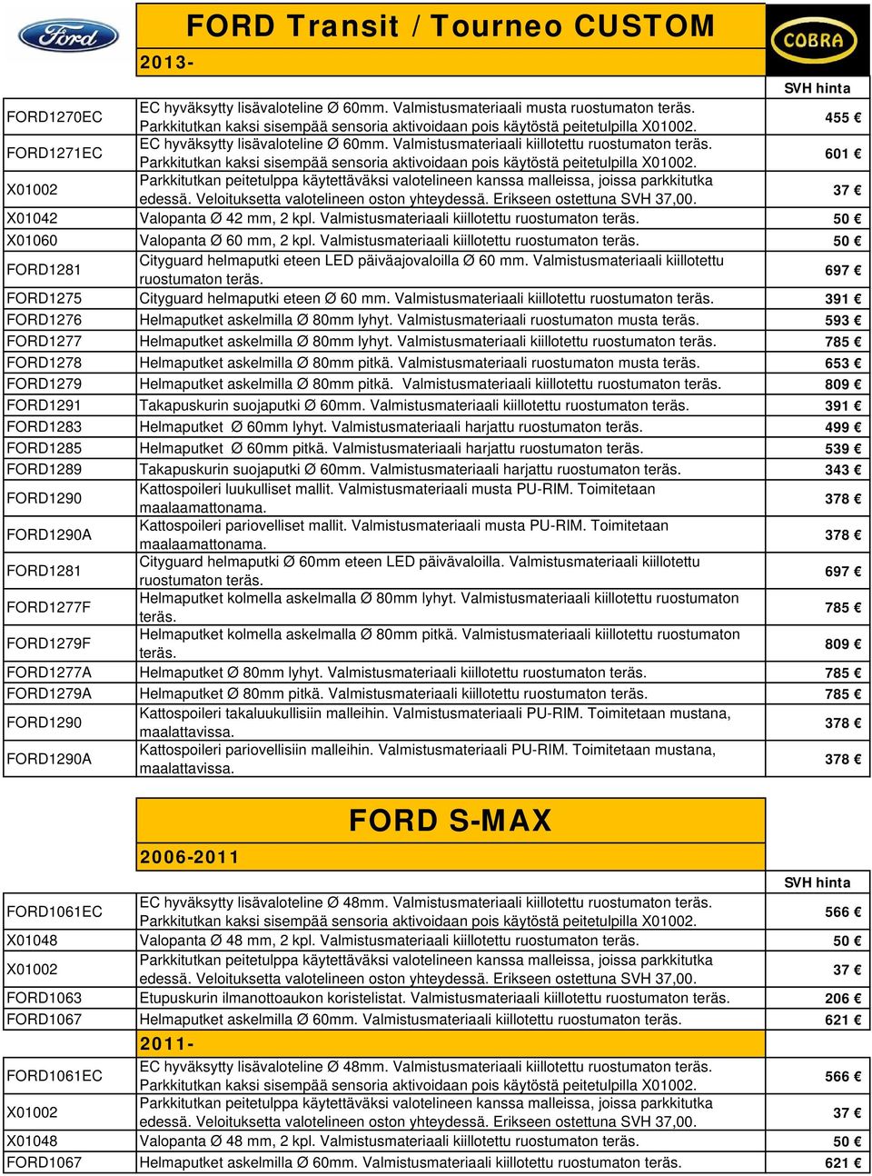 601 FORD1281 Cityguard helmaputki eteen LED päiväajovaloilla Ø 60 mm. Valmistusmateriaali kiillotettu FORD1275 Cityguard helmaputki eteen Ø 60 mm.