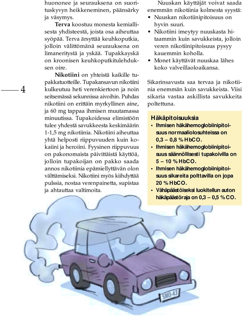 Tupakansavun nikotiini kulkeutuu heti verenkiertoon ja noin seitsemässä sekunnissa aivoihin. Puhdas nikotiini on erittäin myrkyllinen aine, ja 60 mg tappaa ihmisen muutamassa minuutissa.