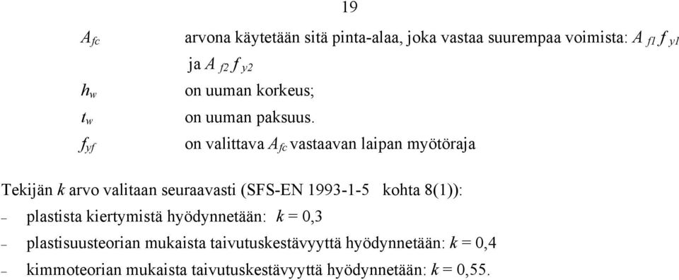 on valittava A c vastaavan laipan myötöraja Tekijän k arvo valitaan seuraavasti (SFS-EN 1993-1-5 kohta