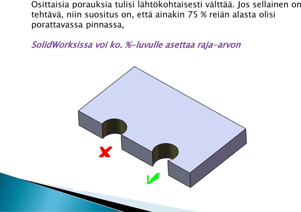 ainakin 75 % reiän alasta olisi porattavassa