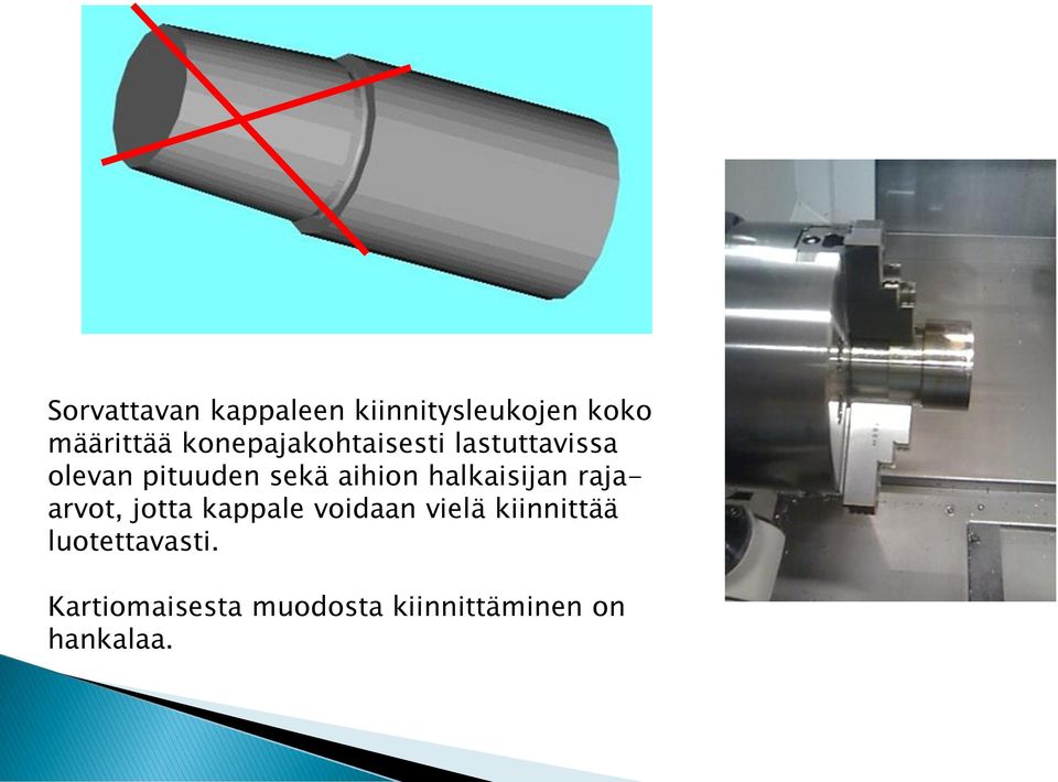halkaisijan rajaarvot, jotta kappale voidaan vielä kiinnittää