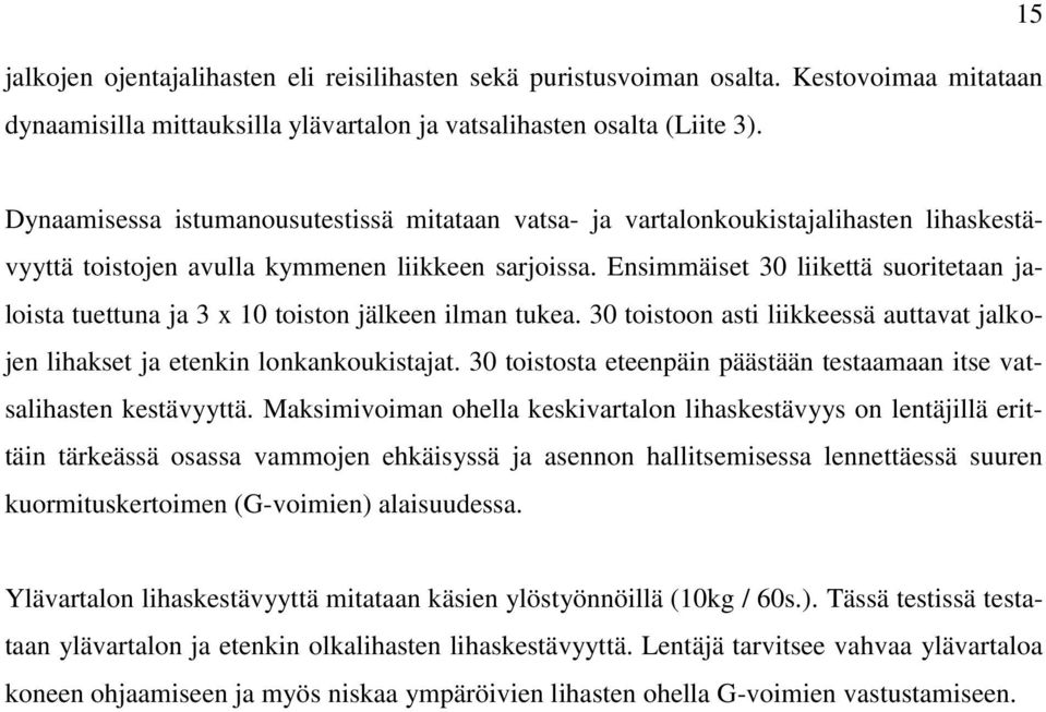 Ensimmäiset 30 liikettä suoritetaan jaloista tuettuna ja 3 x 10 toiston jälkeen ilman tukea. 30 toistoon asti liikkeessä auttavat jalkojen lihakset ja etenkin lonkankoukistajat.