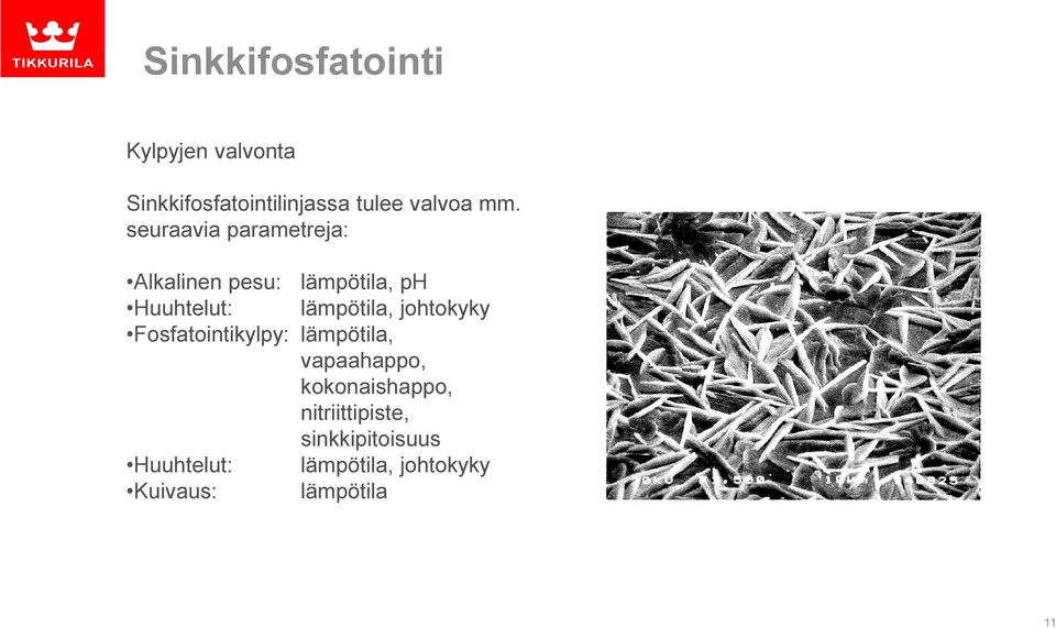 lämpötila, johtokyky Fosfatointikylpy: lämpötila, vapaahappo, kokonaishappo,