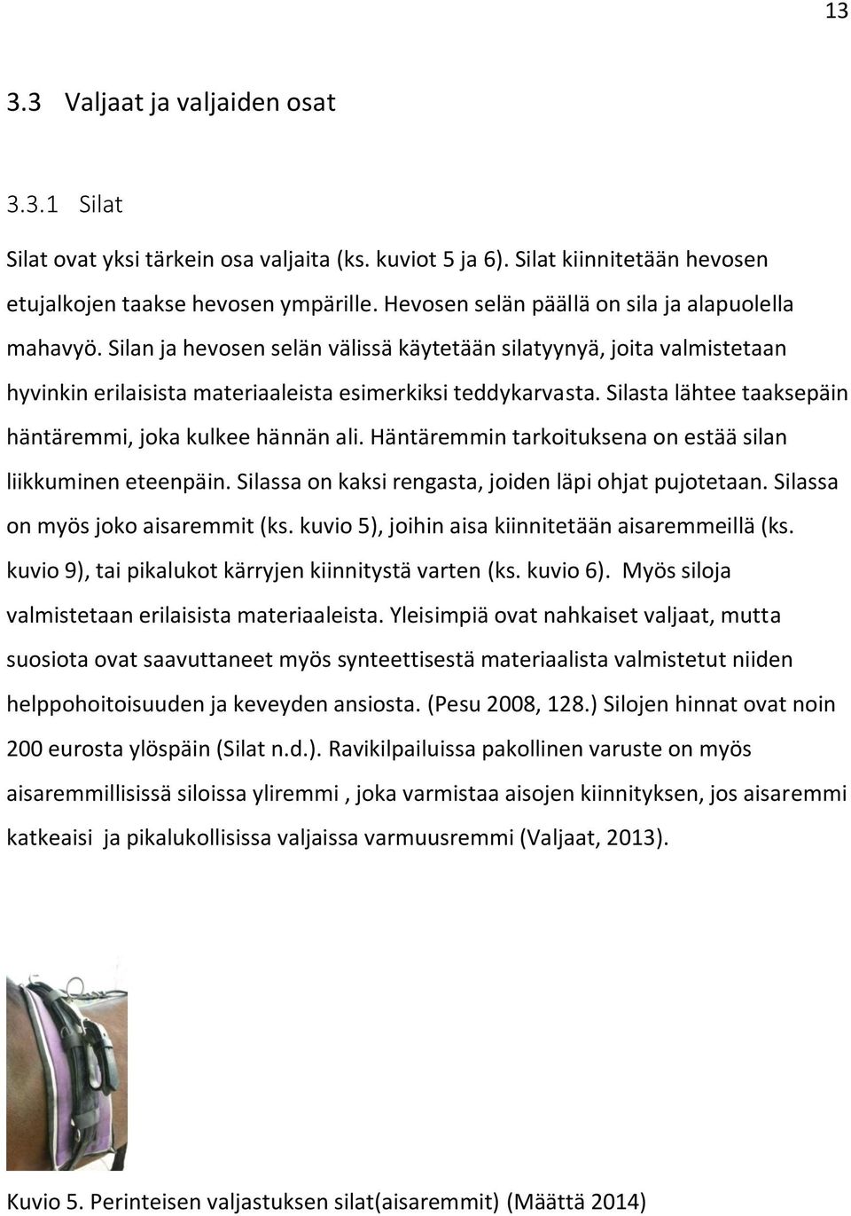 Silasta lähtee taaksepäin häntäremmi, joka kulkee hännän ali. Häntäremmin tarkoituksena on estää silan liikkuminen eteenpäin. Silassa on kaksi rengasta, joiden läpi ohjat pujotetaan.