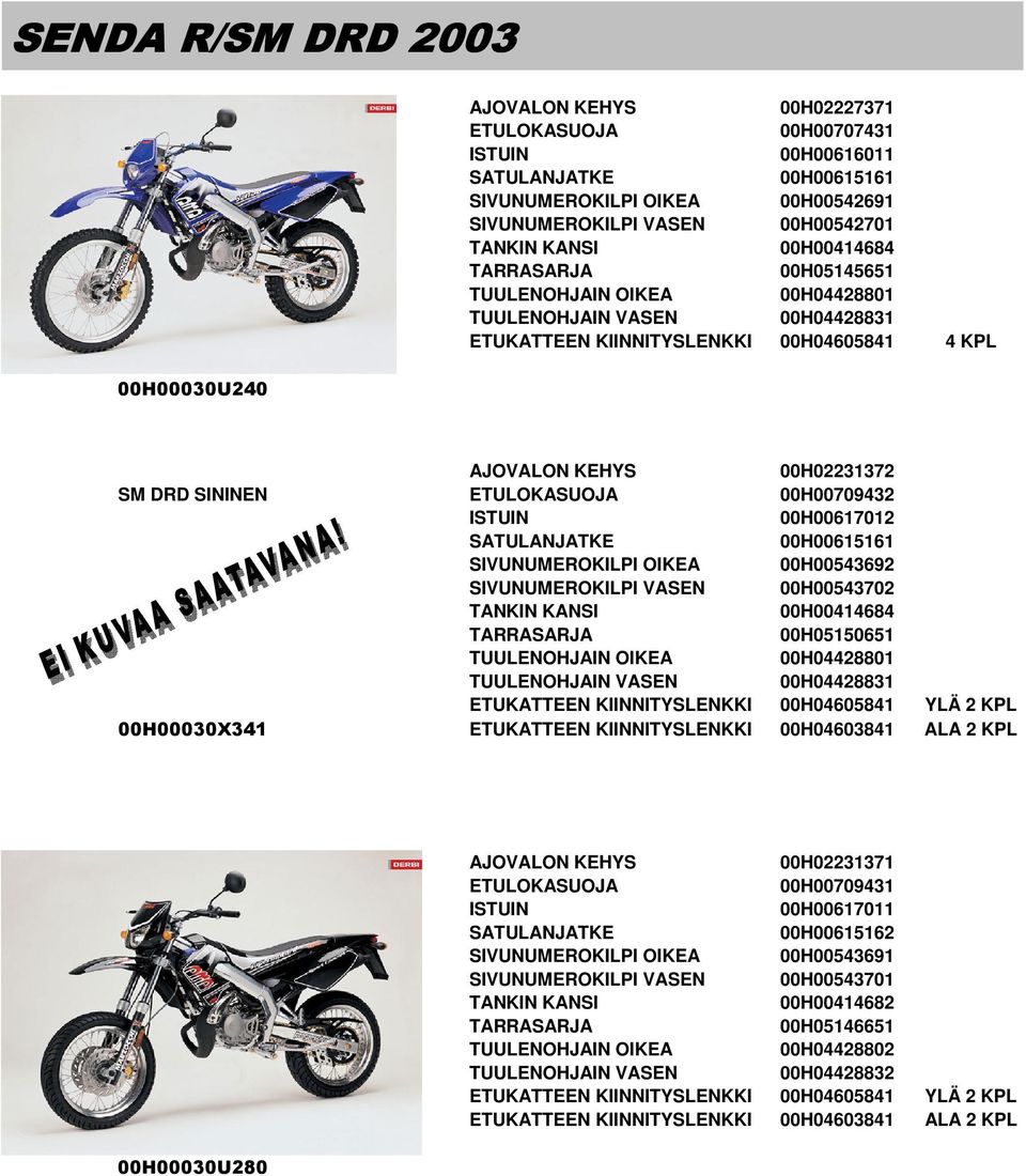 00H05150651 00H04428801 00H04428831 ETUKATTEEN KIINNITYSLENKKI 00H04605841 YLÄ 2 KPL 00H00030X341 ETUKATTEEN KIINNITYSLENKKI 00H04603841 ALA 2 KPL 00H00030U280 00H02231371 00H00709431 00H00617011