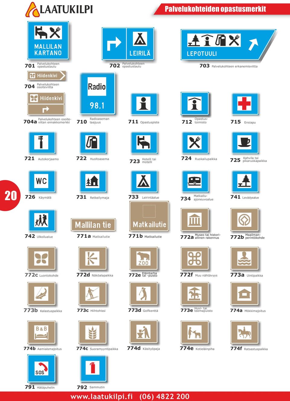 726 Käymälä 731 Retkeilymaja 733 Leirintäalue 734 Matkailuajoneuvoalue 741 Levädysalue 742 Ulkoilualue 771a Matkailutie 771b Matkailutie Museo tai histori- 772a allinen rakennus Maailman- 772b