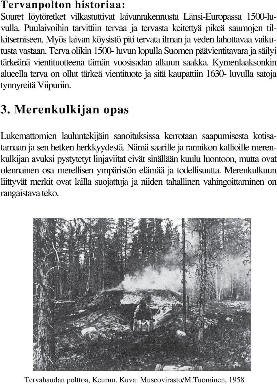 Terva olikin 1500- luvun lopulla Suomen päävientitavara ja säilyi tärkeänä vientituotteena tämän vuosisadan alkuun saakka.