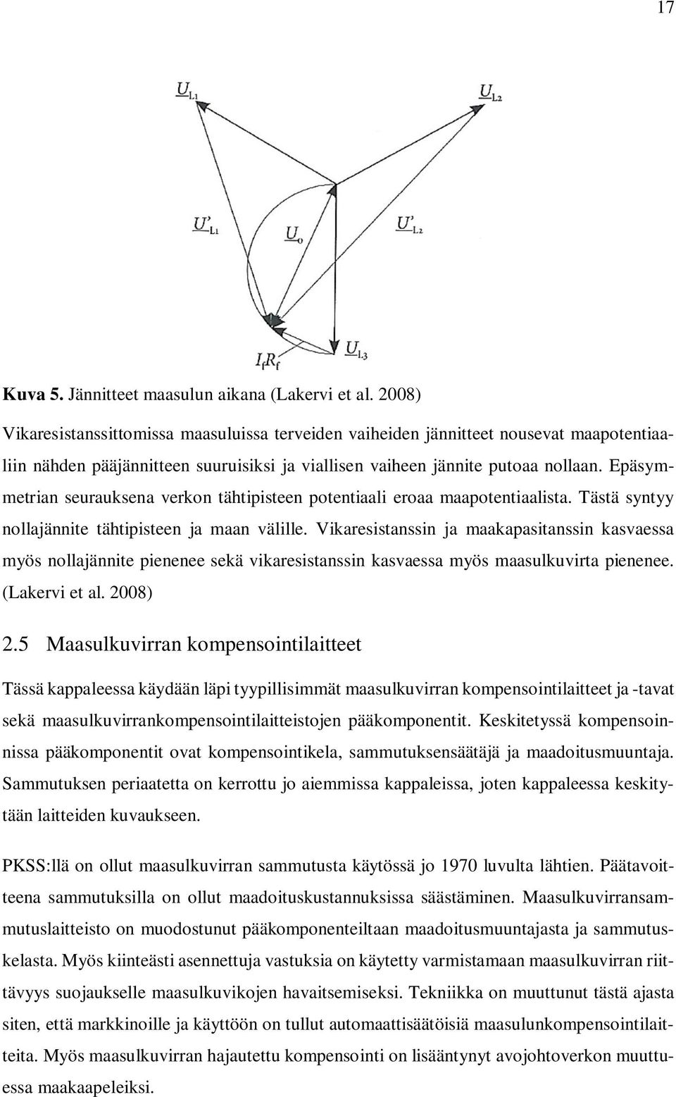 Epäsymmetrian seurauksena verkon tähtipisteen potentiaali eroaa maapotentiaalista. Tästä syntyy nollajännite tähtipisteen ja maan välille.