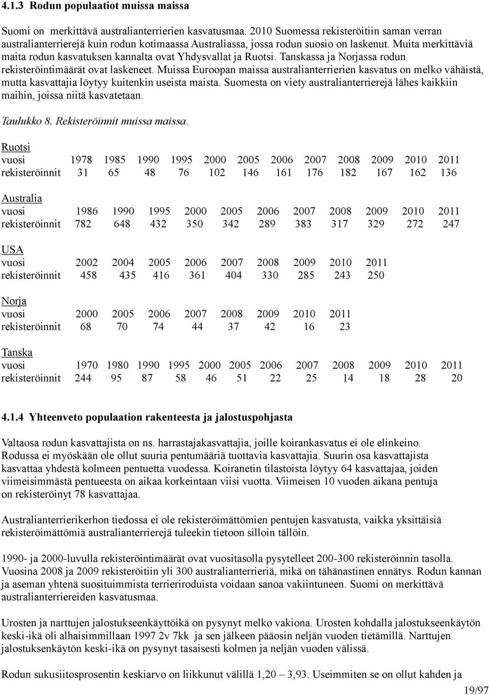 Muita merkittäviä maita rodun kasvatuksen kannalta ovat Yhdysvallat ja Ruotsi. Tanskassa ja Norjassa rodun rekisteröintimäärät ovat laskeneet.