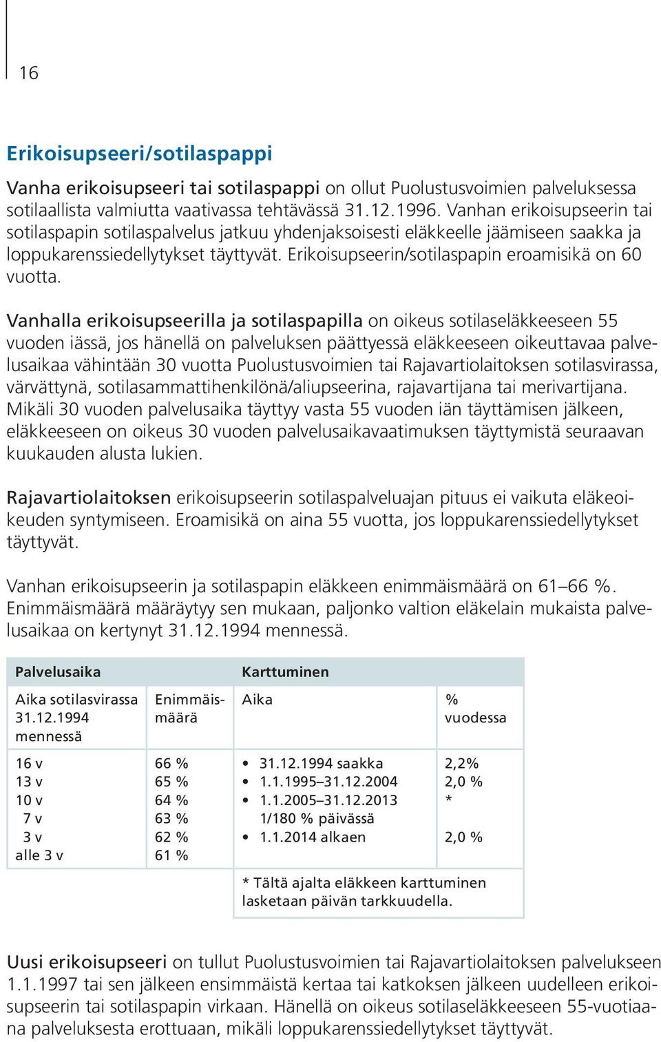 Erikoisupseerin/sotilaspapin eroamisikä on 60 vuotta.