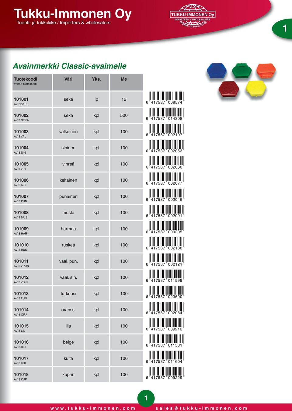 punainen kpl 100 AV 3 PUN 101008 musta kpl 100 AV 3 MUS 101009 harmaa kpl 100 AV 3 HAR 101010 ruskea kpl 100 AV 3 RUS 101011 vaal. pun. kpl 100 AV 3 VPUN 101012 vaal. sin.