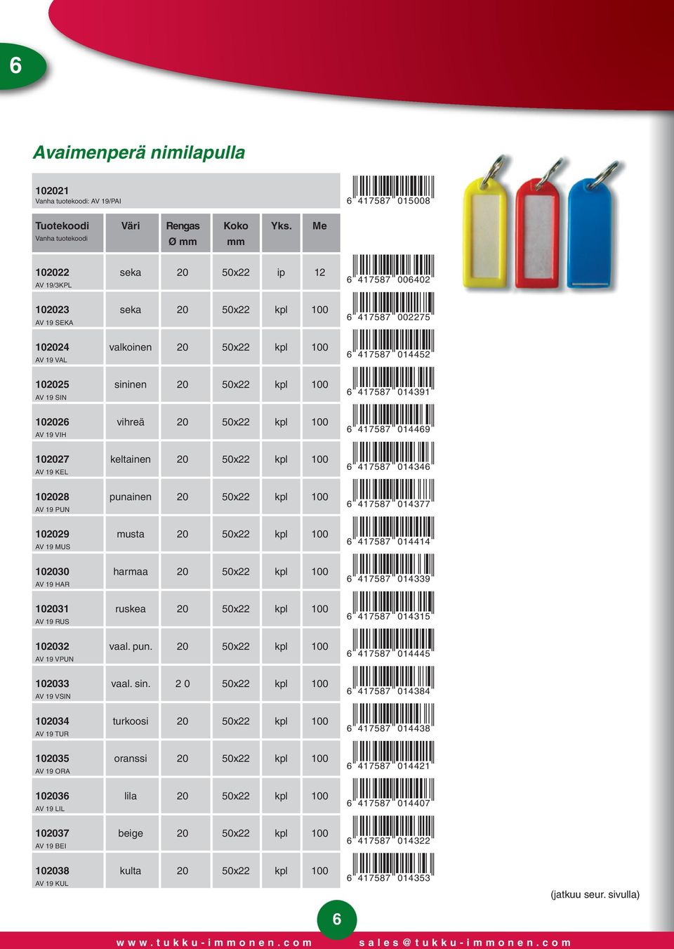 kpl 100 AV 19 VIH 102027 keltainen 20 50x22 kpl 100 AV 19 KEL 102028 punainen 20 50x22 kpl 100 AV 19 PUN 102029 musta 20 50x22 kpl 100 AV 19 MUS 102030 harmaa 20 50x22 kpl 100 AV 19 HAR 102031 ruskea