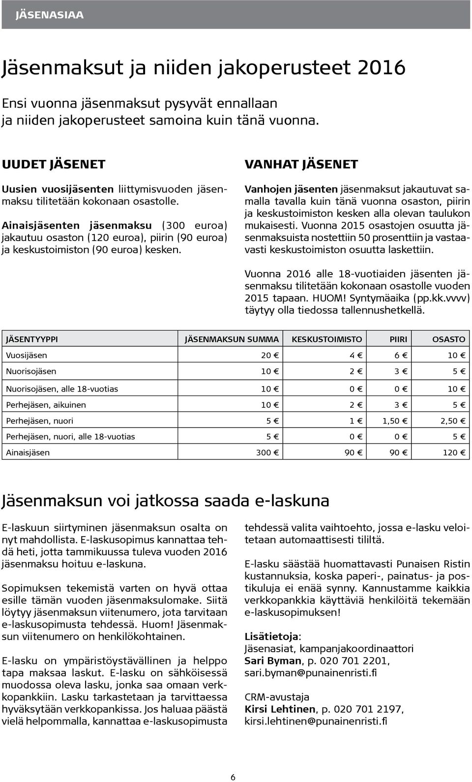 Ainaisjäsenten jäsenmaksu (300 euroa) jakautuu osaston (120 euroa), piirin (90 euroa) ja keskustoimiston (90 euroa) kesken.