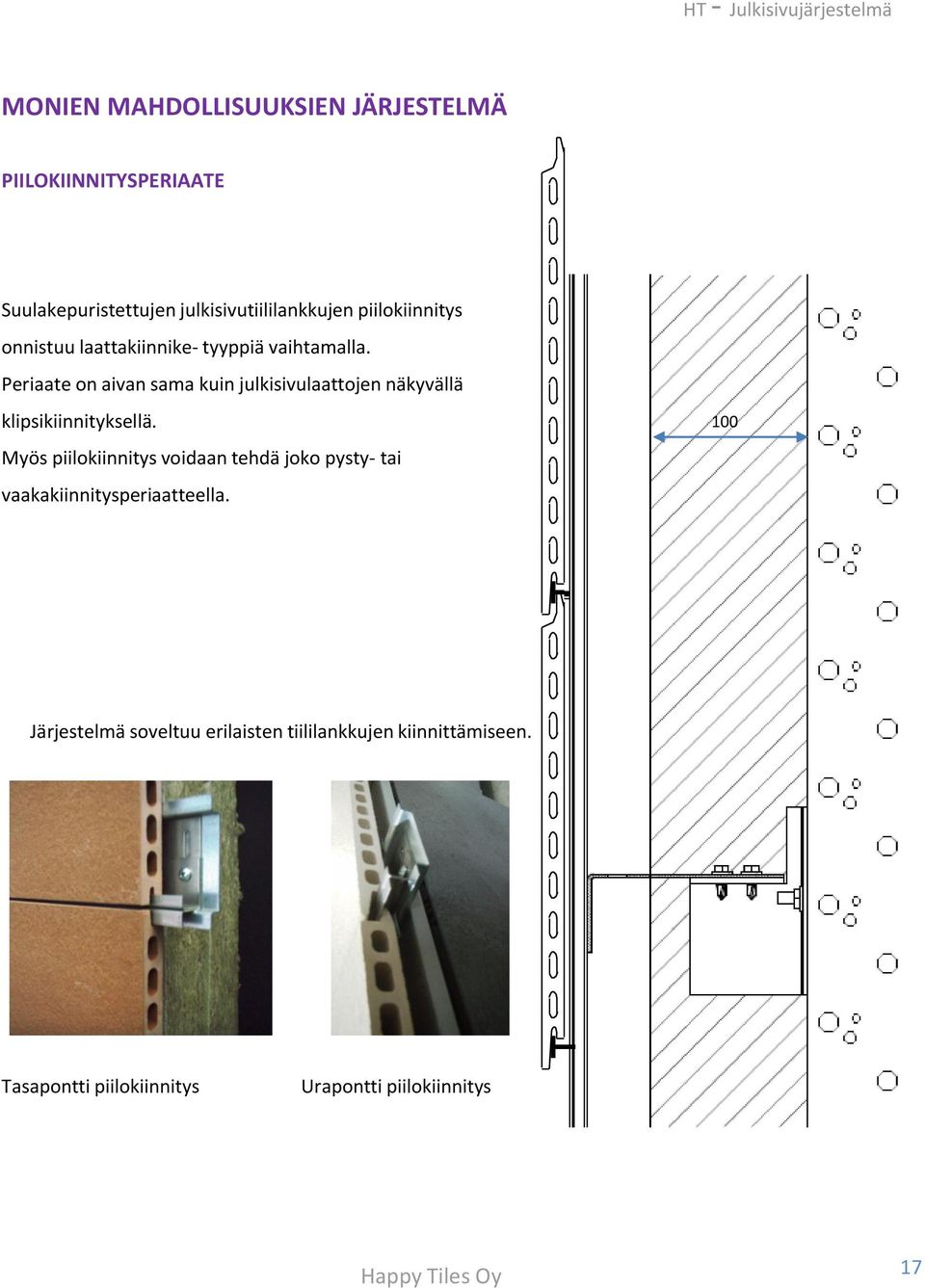 Periaate on aivan sama kuin julkisivulaattojen näkyvällä klipsikiinnityksellä.