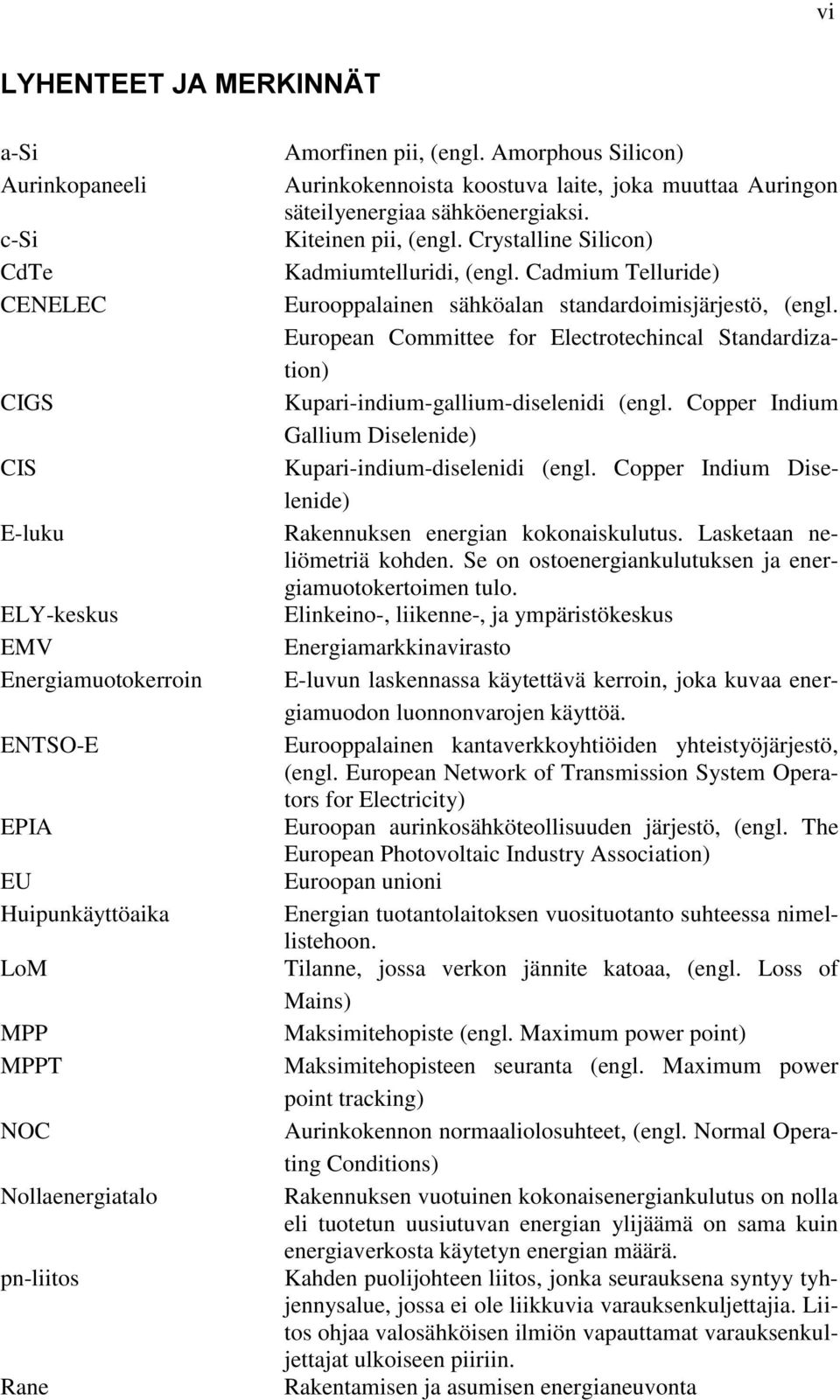 Cadmium Telluride) Eurooppalainen sähköalan standardoimisjärjestö, (engl. European Committee for Electrotechincal Standardization) Kupari-indium-gallium-diselenidi (engl.