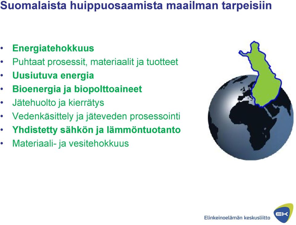 ja biopolttoaineet Jätehuolto ja kierrätys Vedenkäsittely ja jäteveden