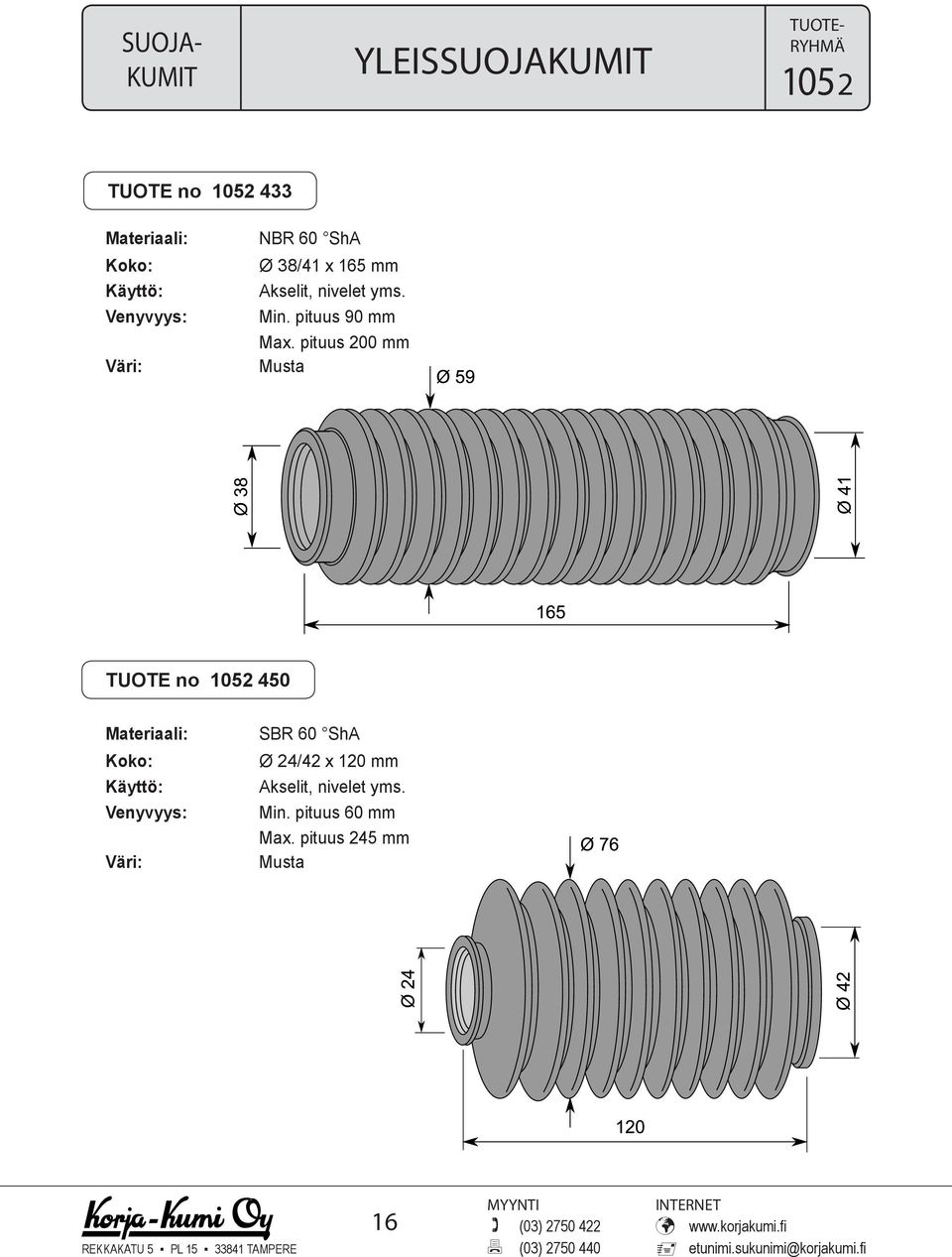 pituus 200 mm TUOTE no 1052 450 60 ShA Ø