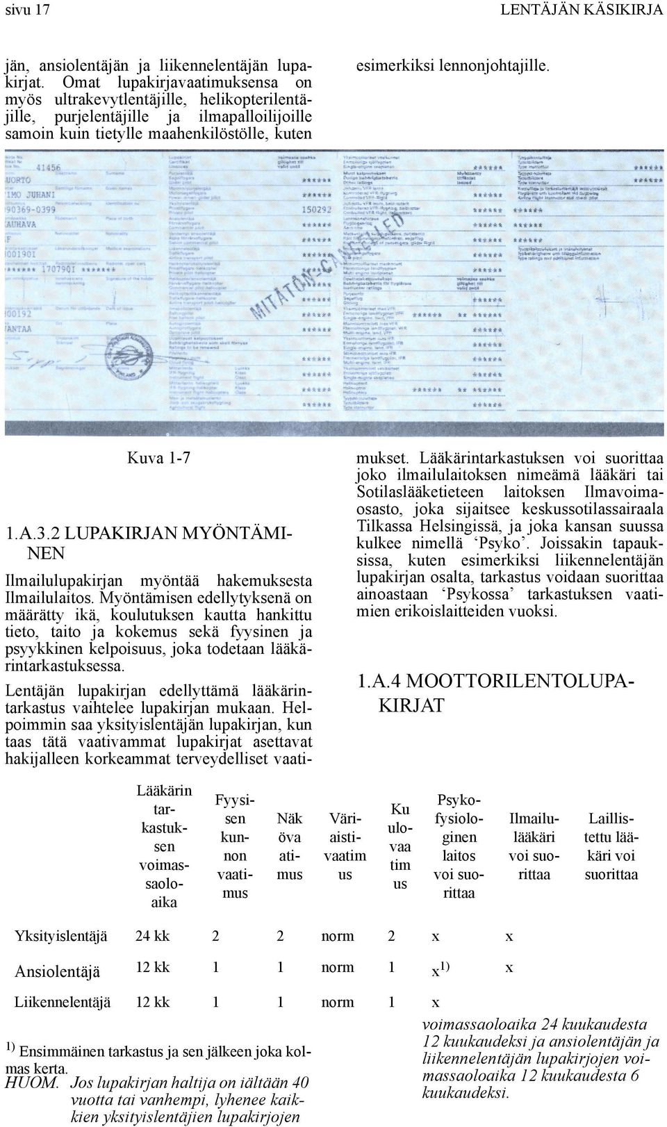 Kuva 1-7 1.A.3.2 LUPAKIRJAN MYÖNTÄMI- NEN Ilmailulupakirjan myöntää hakemuksesta Ilmailulaitos.