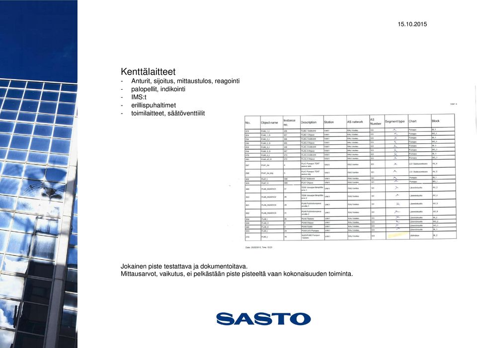 säätöventtiilit Jokainen piste testattava ja dokumentoitava.